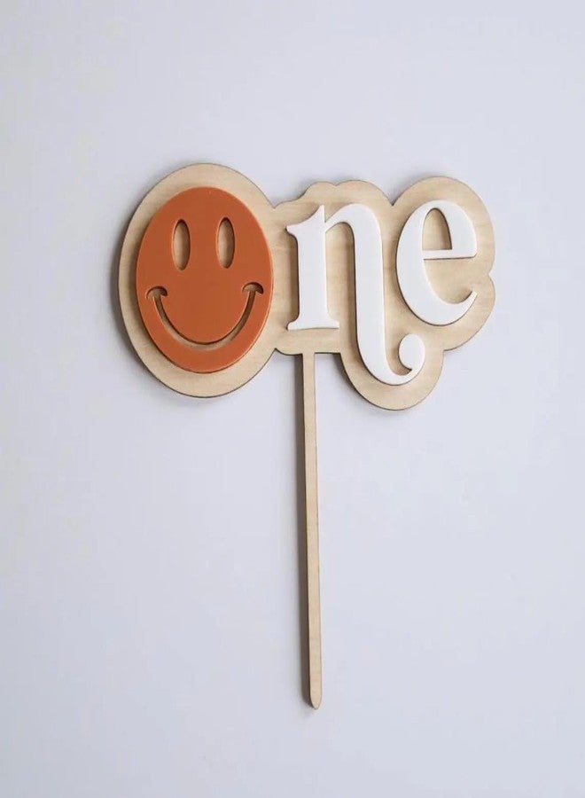 Curious Button Smiley One Cake Topper for First Birthday | 6 Inch Pine MDF Cake Decoration | One Happy Dude Theme | Wooden Smiley Face Cake Topper | Baby Birthday Party Prop** (Terracotta)